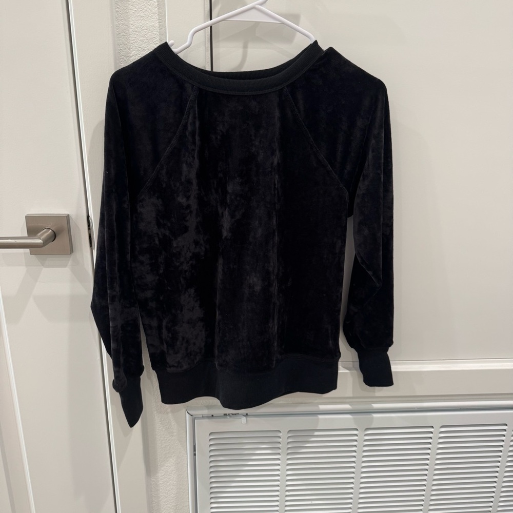LOFT Lou & Grey XXS Black Velvet Crewneck Sweatshirt